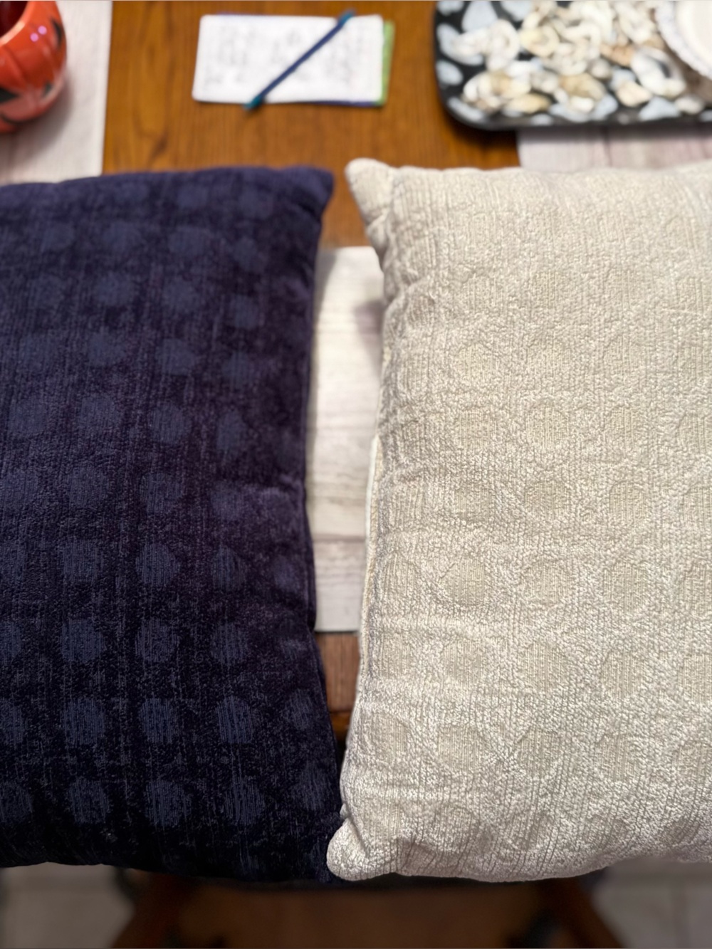 Marshalls Navy and Cream Textured Lumbar Accent Pillows - Pair